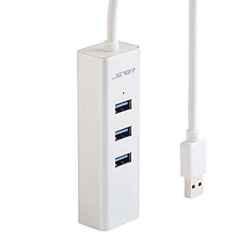 JSVER Unibody Aluminium 3-Port USB-Hub 3.0 und RJ45 10/100/1000 Gigabit Ethernet Hub Adapter mit eingebautem Kabel (30cm) - 2
