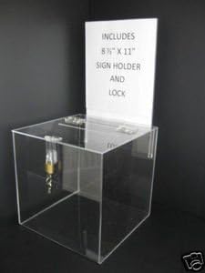 Clear 12x12 Ballot Box or Suggestion Box with Full Page Sign Holder and Lock by Apothic Displays