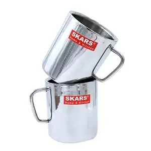 SKARS Stainless Steel Double Layered Thick Coffee Mug (Silver 220ML) Set of 2 Pieces