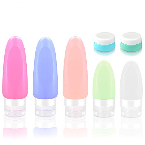 Vipfan Travel Bottles, Silicone Travel Container Leak Proof 4PCS/7PCS BPA Free Travel Refillable Squeezable Set with Bag for Shampoo Cosmetics Lotion Conditioner Shower Gel Solar Oil Cream (7 PCS)