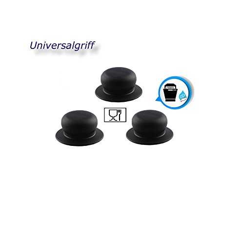 Kerafactum® Griff Set Ersatzgriff für Topfdeckel 3 Stück Deckelgriff Ersatzteil - Farbe: mattschwarz und Ø von 7 cm