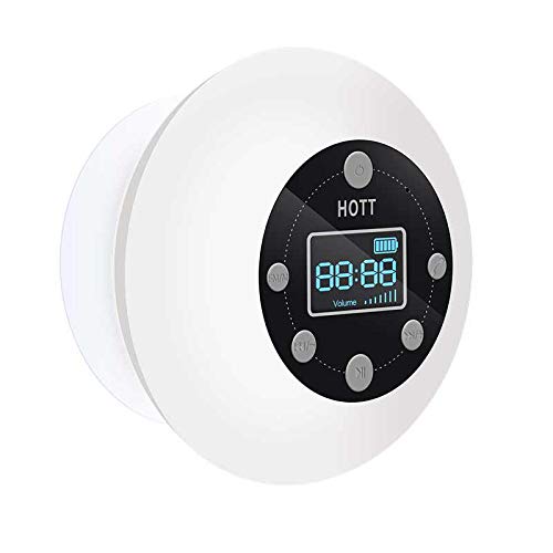 KOBWA Waterproof Wireless Shower Speaker, Handsfree Portable Wireless FM Shower Radio, Built-in Mic, LED Screen & Detachable Suction Cup for Bathroom, Pool, Car, Beach, Kitchen, Black