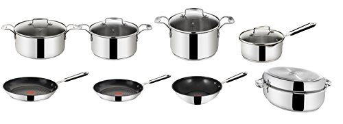 Tefal E85713 Jamie Oliver Topf- und Pfannenset 9-teilig, Töpfe, Pfannen, Stielkasserolle, Multi Bräter, Induktionsgeeignet, Edelstahl