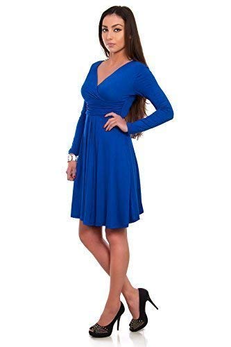 FUTURO FASHION - Robe Empire pour Femme - col V/Manches Longues - Classique/Romantique - Y8467 - Bleu Roi - 42 (XL)