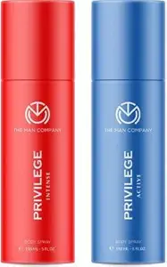 The Man Company Privilege Deodorants for Men - Active & Intense | Long Lasting Premium Fragrance | Everyday Use Deo?s for Him | Gift Set for Husband, Boyfriend - (150ml* 2)