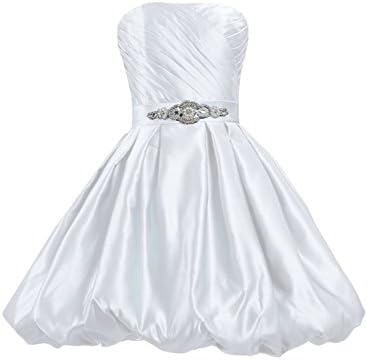 Asvogue Women's Ruffled Bandeau Rhinestone Waist A-line Dress, White XS