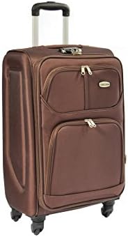 4 Wheel Suitcase Lightweight Soft Case Expandable Luggage Trolley Bags HLG001 (MEDIUM 26", Brown)