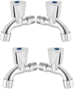 ZESTA Stainless Steel Jazz Bib Cock Bathroom Tap with Flange Chrome Plated (Standard Size) (Pack of 4)