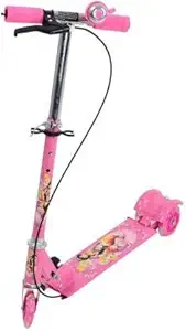 KICK TRICK 3 Wheel Scooter Barbie Pink Wheel Road Runner Leg Push Scooter with Adjustable Height Foldable Skate Cycle with Brake and Bell for Kids Boys Girls(OT)