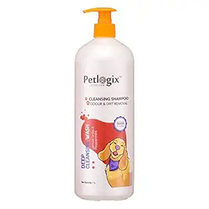 Petlogix Natural Deep Cleansing Wash Shampoo for Pet Cats & Dogs Sulphate Free Cleanser with Peppermint & Lemon Grass Extracts (1L)
