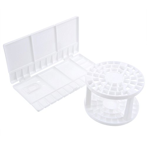eBoot Klappbare Kunststoff Farbmischpalette und 49 Loch Malpinsel Halter Pinsel Veranstalter Plastik Rund Pinsel Halter, Weiß
