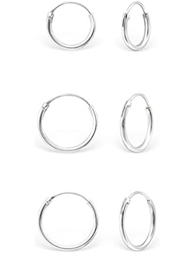 DTPsilver - Damen - Klein Creolen - Ohrringe 925 Sterling Silber Set Paare 3 - Dicke 1.2 mm - Durchmesser 8 ,...
