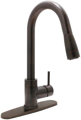 Huntington Brass 51181-20 Single-Handle Pull-Down Kitchen Faucet with Sprayer and Optional Deck Plate, Antique Bronze