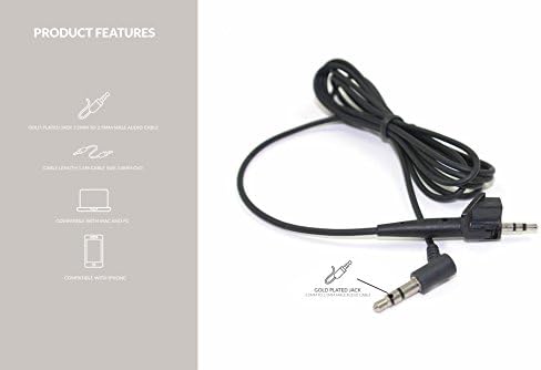 AGS Retail Ltd Compatible Audio Cable Replacement for Around-Ear 2, AE2, Ae2i, AE2w Headsets – 1.5m, Black, Headphone Cable Gold-Plated Audio Jacks | Audio Accessories