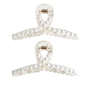 HOMEMATES 2 Pcs Large Pearl Hair Claw Clips White Hair Clips Thick Long Hair Jaw Clips Clutches Barrettes Hair Accessories for Women and Girls Hair Claw Thick Hair aw Clamp Strong Hold (STYLE 5)