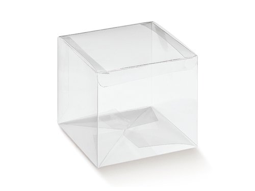 10 Stück Kartonage AUTOMATICO transparent, 100x100x100 mm, Geschenkverpackung Hochzeit Taufe