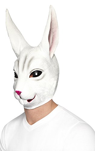 Smiffys, Unisex Hasen Gesichtsmaske, Ganzer Kopf, Latex, One Size, Weiß, 44570