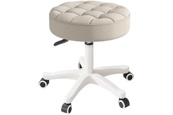 HDHNBA Compact Swivel Chair with Wheels and Round PU Leather Pulley Adjustable Height Swivel Design Designer Office Chair SPA Lounge Stool Home Office Chair