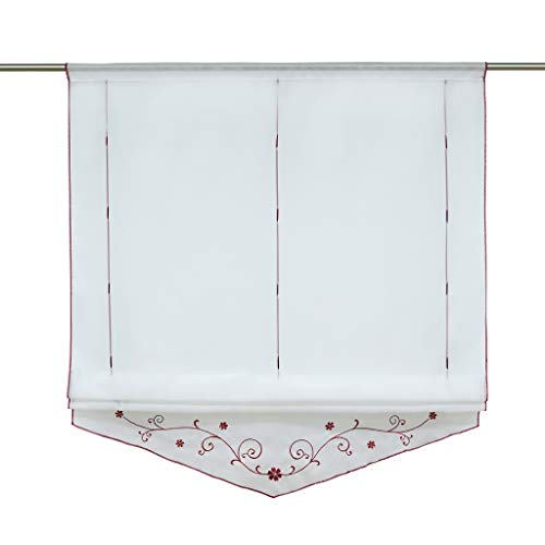 Yujiao Mao 1er-Pack Voile Stickerei Bändchenrollo mit Tunnelzug Raffrollos, Rot, B/H: 120/140cm