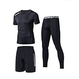HDWY Adult Child Men's Quick Drying Sportswear Suit Professional Slim Morning Running Football Team Training Competition Sports Clothes T-Shirt Shorts Set (S-2XL) (Color : Black, Size : S)
