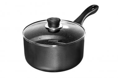 STONELINE CERAMIC Stielkasserolle 18 cm, Keramik-Beschichtung, mit Glasdeckel, induktionsgeeignet