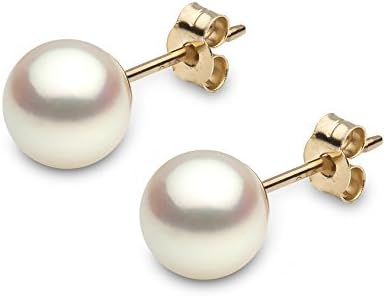 Kimura 8 mm Cultured White Round Akoya Pearl Ear Studs 18 ct Yellow Gold