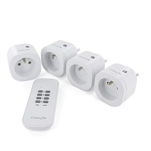 CHACON 54671 Set 4 mini prises On/Off 3000W + télécommande, Blanc