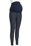 FULL ANKLE BLUE BLACK LENGTH COTTON OVER BUMP MATERNITY DENIM LOOK LEGGINGS JEGGINGS (14, BLUE)