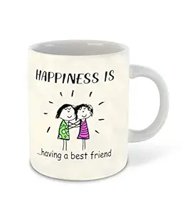 DecorVecor - Happiness is Having a Best Friend Printed White Inner Colour Ceramic Coffee Mug | Drink | Milk Cup - Best Gift | Happiness, (Design 8)