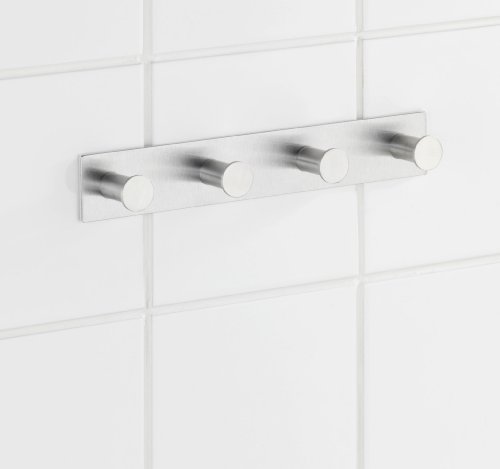 WENKO 4466590100 Hakenleiste Celano Quadro – 4 Haken, selbstklebend, Edelstahl rostfrei, 25.5 x 4 x 3.3 cm, Matt - 4