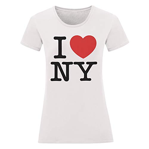 LaMAGLIERIA Camiseta Mujer I Love NY - Camiseta New York 100% Algodon, XL, Blanco