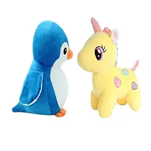 Future shop Soft Toys Combo of Unicorn & Penguin Stuffed Plush Lovable Huggable Toy for Kids & Children Playing Birthday Gift Present (Pack of 2 , Multicolor) Design -7