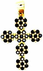 PEGASO Jewellery Women Yellow Gold 18 Kt – Cross pendant with black zircons pendant – Girl