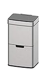 Bonito cubo de basura de diseño con mucho espacio - el gran compartimento superior tiene un volumen de 48 litros. En la parte inferior se encuentran 2 recipientes interiores de 12 litros cada uno. El cubo de basura de alta calidad es resistente a la suciedad y a las huellas dactilares.