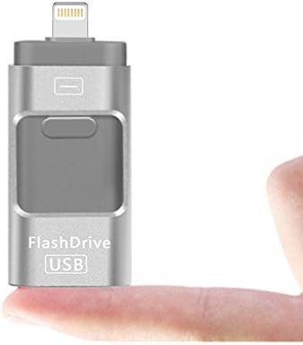 USB Flash Drive 3-in-1, Elekmall 16/ 32/ 64/ 128GB Lightning iPhone Memory Stick OTG Cell Phone External Storage Adapter for iPhone/ iPod IOS/ Android PC Macbook Memory Expansion Connector USB 2.0 (16GB, Silver)