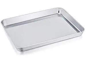 TeamFar Stainless Steel Compact Toaster Oven Pan Tray Ovenware Professional, 8''x10''x1'', Heavy Duty & Healthy, Deep Edge, Superior Mirror Finish, Dishwasher Safe