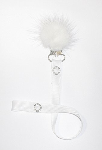 beautiful lovely Girls/boys pacifier soother dummy holder clip {white solid -mink fur ball}
