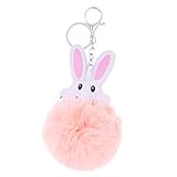 Amosfun Cartoon Rabbit Fluffy Ball Keychain Car Purse Bag Hanging Pendant Keyring