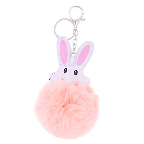 Amosfun Cartoon Rabbit Fluffy Ball Keychain Car Purse Bag Hanging Pendant Keyring