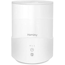 Homasy 2.5L Humidificateur d'air, Diffuseur d'Huiles Essentielles à Brume Fraîche, 3 Modes de Brume, avec LED à 7 Couleurs, Arrêt Automatique sans Eau, Mode Veille, pour Le Bureau/Domiciles- Blanc