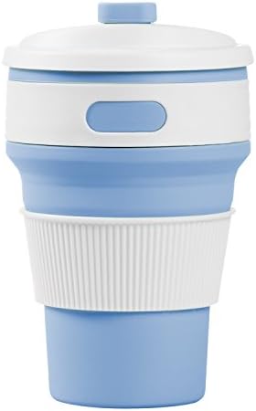 350ml Collapsible Reusable Coffee Cup Travel Take Away Mug Cup Silicone Pocket Fold Up Tea Cup Leakproof Water Bottle for Outdoor Picnic Camping Hiking Office Blue