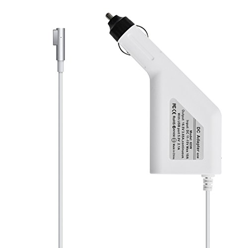 Original iProtect® Auto KFZ Universal Adapter Netzteil Ladegerät 60W für Apple MacBook mit MagSafe 1 Netzanschluss Charger + zusätzlichen USB Anschluss für iPhone / iPad in weiß