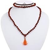 Indian Art Villa 5 Mukhi Rudraksh Mala Necklace (108 +1 Rudraksha Beads), Puja Mala Temple Home, 8.2 MM