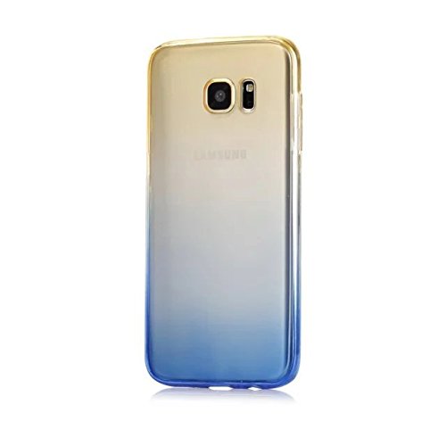 Galaxy S6 Hülle,Leeok für Samsung S6 Double Side Full Body Silikon Schutzhülle Cute Elegant Retro Kreative Gradient Gelb Blau Silikon Crystal Vorne und Hinten 360° Full Cover TPU Ultra dünn Case Vorne Hinten Beidseitiger Schutz Full Handytasche Durchsichtig Transparent Front Back Doppelseitig Touchscreen TPU Silikon Dünne Komplette Schale Bumper Case Cover für Samsung Galaxy S6 + 1 x Schwarze Eingabestift-Yellow Blue - 2