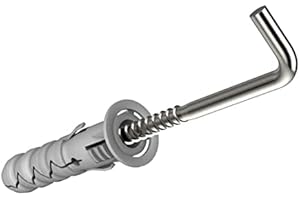 KEPLE Viti a gancio a forma di L con tasselli da muro M10 e 5.5x65mm viti ad angolo retto, viti piegate a 90 gradi e fissaggi in nylon Rawl, tasselli ad espansione e ganci quadrati (10 pezzi)