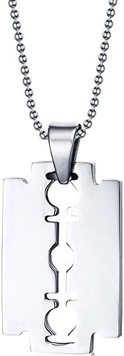 Doitory Mens Fashion Stainless Steel Shaver Blade Pendant Necklace(White)