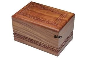 Indian Glance Wooden Urn Box - Urn for Human Ashes Funeral Cremation Urn with Hand Carved Design(Large) Urn Holds 280 Cu. Cm
