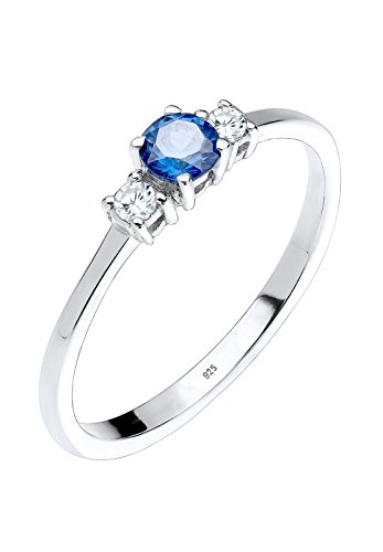 Elli Damen-Ring Verlobungsring 925 Silber Synthetischer Saphir Brillantschliff blau Gr. 56 (17.8) - 0611242514_56