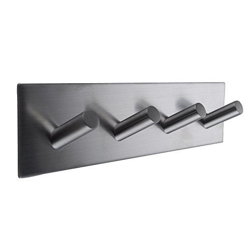 KES Selbstklebende Schlüssel Haken Hakenleiste/Schiene, SUS304 Edelstahl Gebürstet 4-Haken, A7063H4