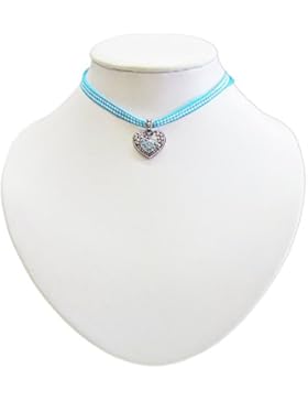 Kinder Trachten Halskette kariert mit Herz Anhänger - Süßer Schmuck für Mädchen zu Dirndl und Kleidern